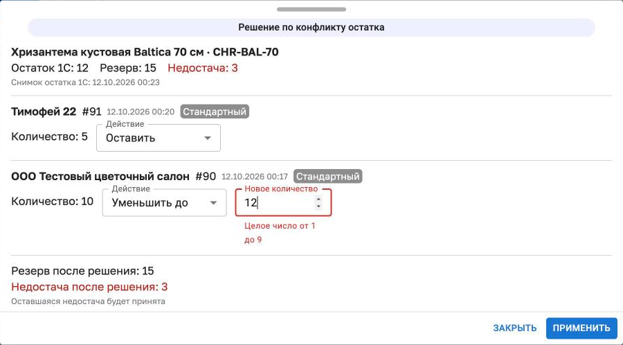 Ошибка в количестве